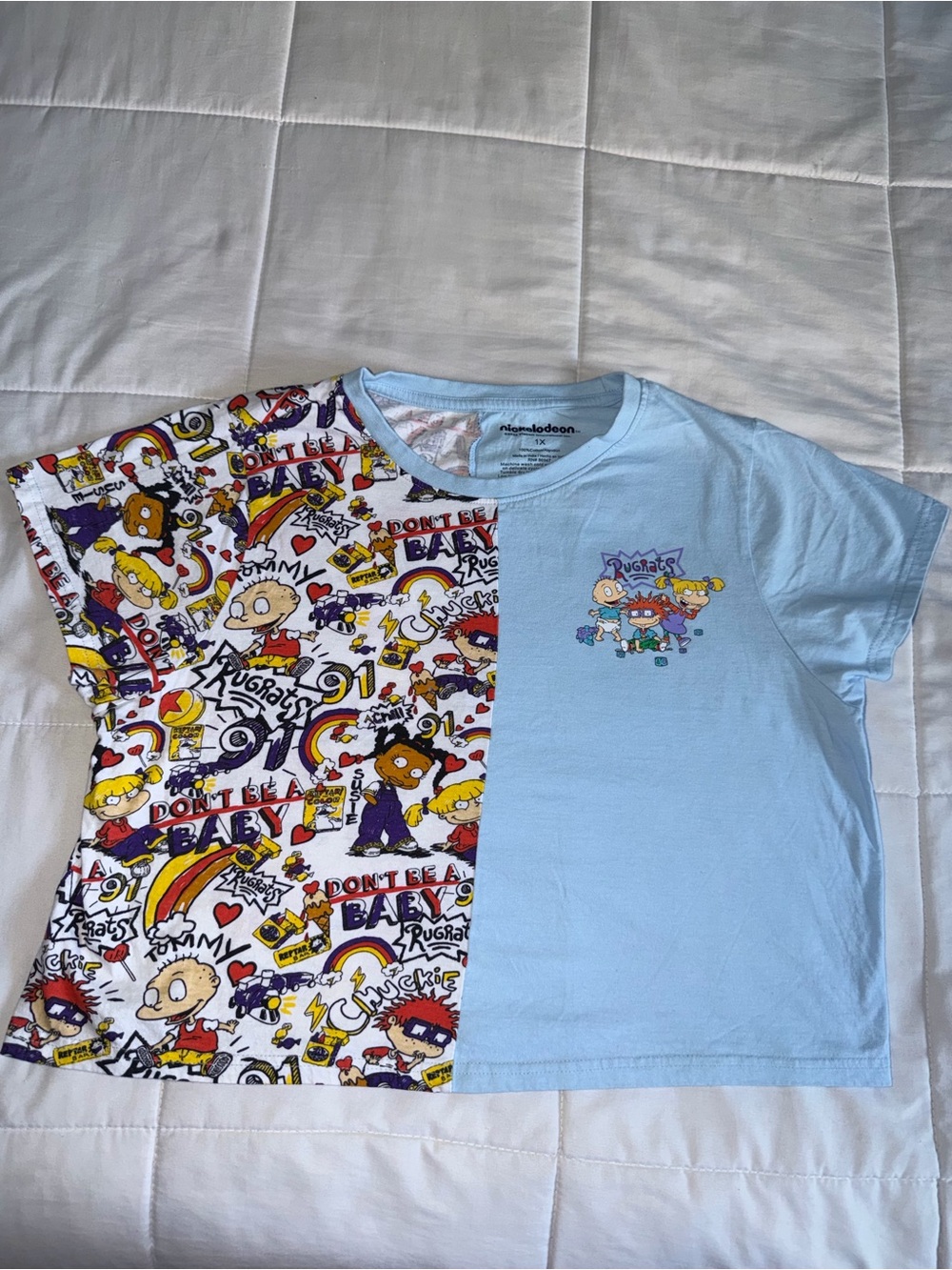 Nickelodeon Rugrats Split-Print Light Blue Cropped Shirt - 1X
